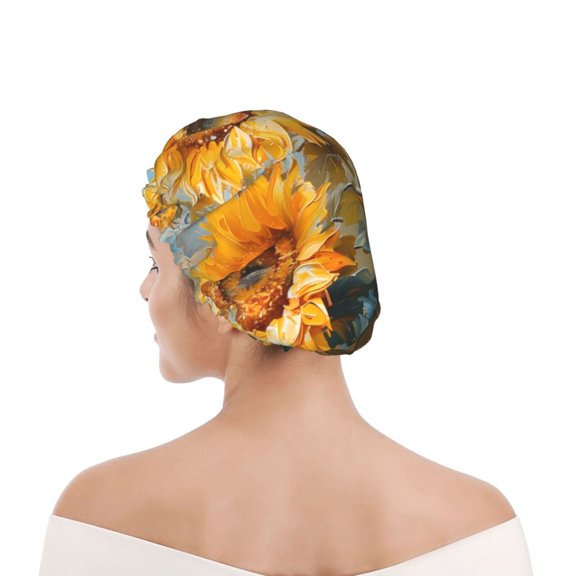 Kdxio Sunflower Field Art Print Shower Cap for Women,Elastic and Reusable,Double Waterproof Layers Bathing Hat