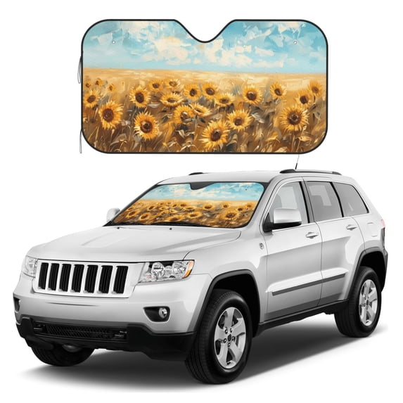 Kdxio Sunflower Field Bliss Print Windshield Sun Shade, Foldable Sun Blocker for Car,Truck,SUV Automotive Interior Sun Protection,Reflective Shade for Front Windshield(Small)