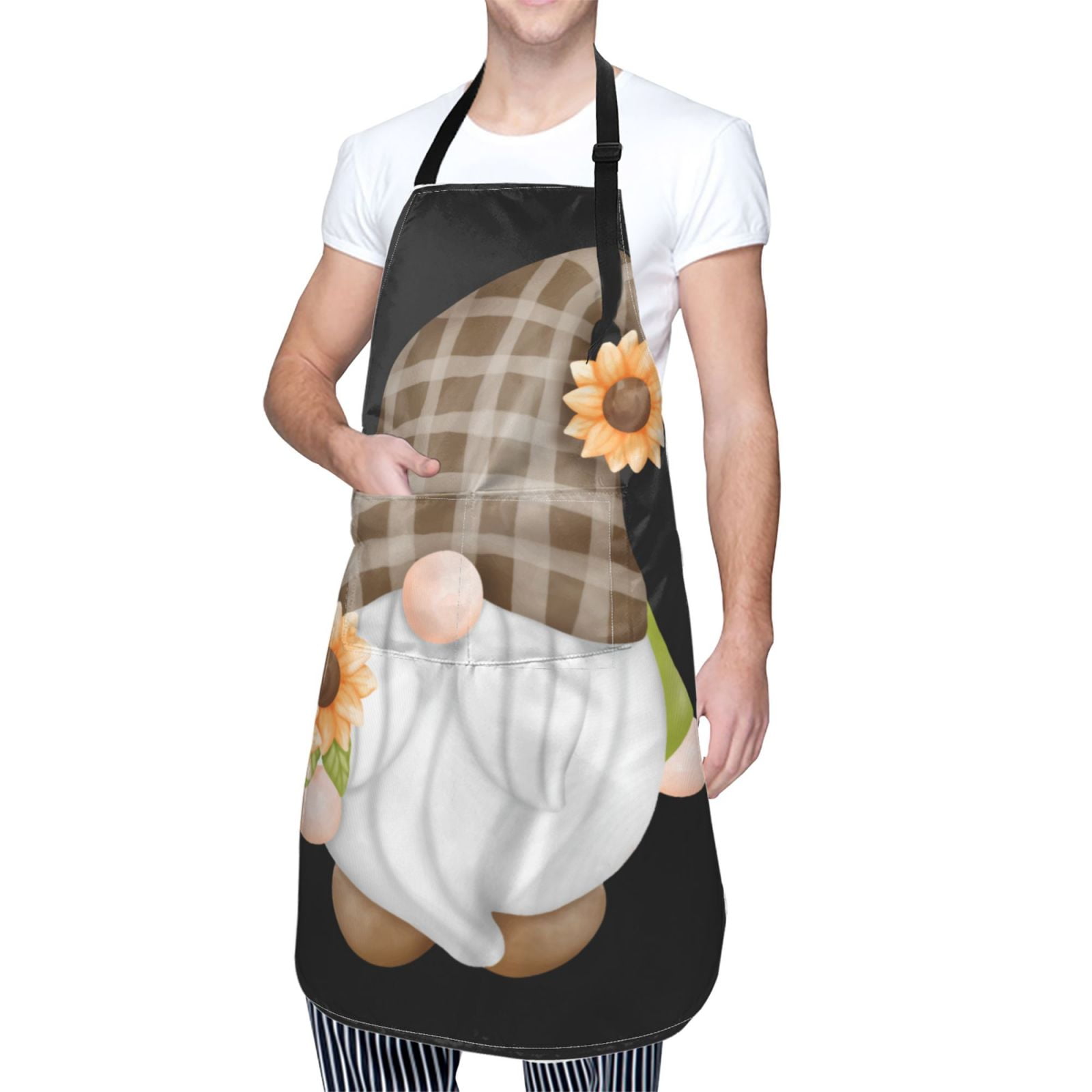 Kdxio Sunflower Gnomes 4 Apron with Pockets Adjustable Kitchen Aprons for Men Women Waterproof Aprons for Cooking,Drawing,Crafting, Baking Household Cleaning
