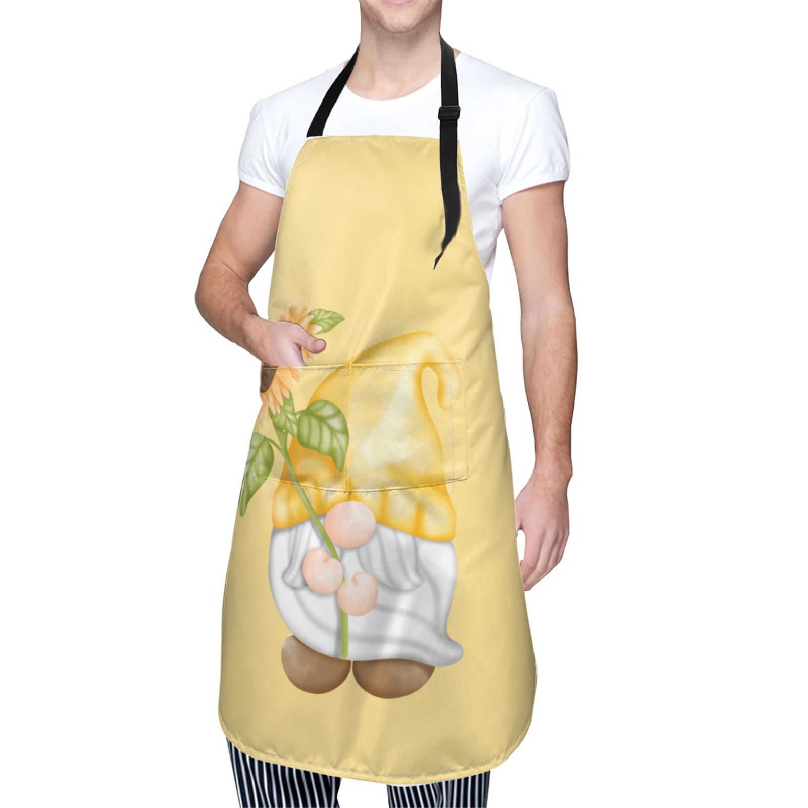 Kdxio Sunflower Gnomes Apron with Pockets Adjustable Kitchen Aprons for Men Women Waterproof Aprons for Cooking,Drawing,Crafting, Baking Household Cleaning