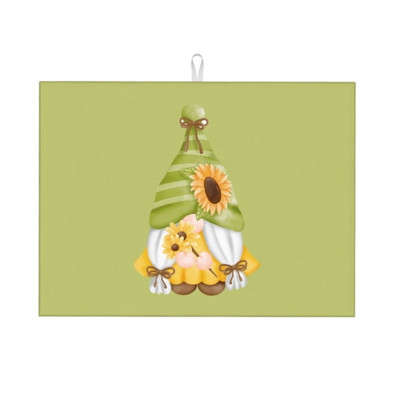 Kdxio Sunflower Gnomes for Dish Drying Mat,24*18 inch Absorbent Dish Drainer Kitchen Counter,Large Size Dish Drying Pad for Countertops,Draining Racks