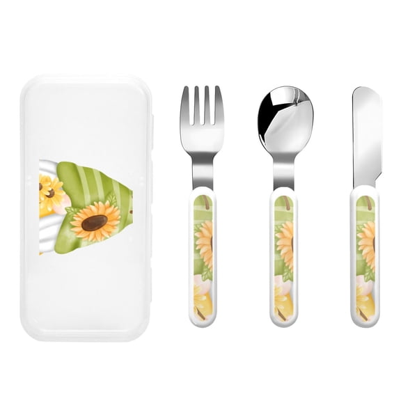 Kdxio Sunflower Gnomes Toddler Utensils Set - Kids Silverware Set, Set Kids Utensils Set with Case for Preschooler Children