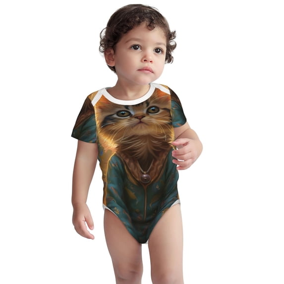 Kdxio Sunflower Meditating Cat Pattern Unisex Baby Cotton Short Sleeve Bodysuits-3 Months
