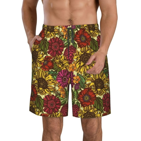 Kdxio Sunflower Pattern Mens Casual Shorts - Drawstring Summer Beach Sports Shorts for Men
