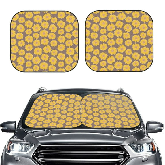 Kdxio Sunflower Print 2-Piece Sun Shade Front Windshield - Foldable Car Front Window Sunshades for Most Sedans SUV Truck