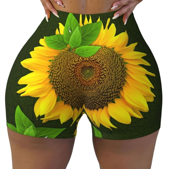 Kdxio Sunflower Print Workout Shorts for Women Seamless Soft Smooth Gym Yoga Scrunch Active Shorts