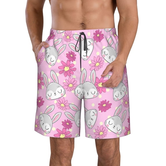Kdxio Sunflower Rabbit Pattern Mens Casual Shorts - Drawstring Summer Beach Sports Shorts for Men