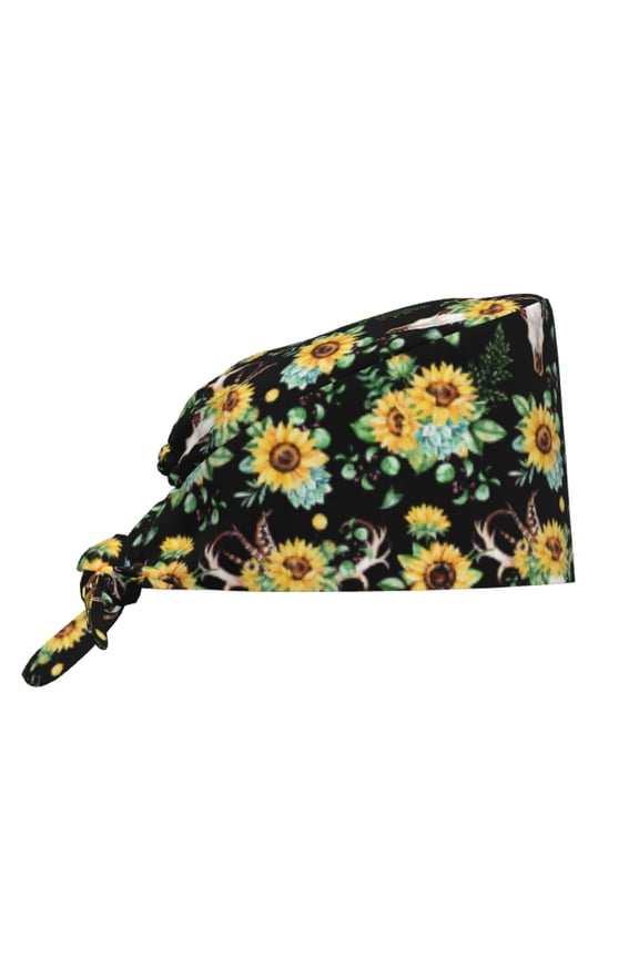 Sunflower Skull Boho Pattern Turban Hat for Women Men Comfortable Adjustable Cleaning Working Cap with Sweatband