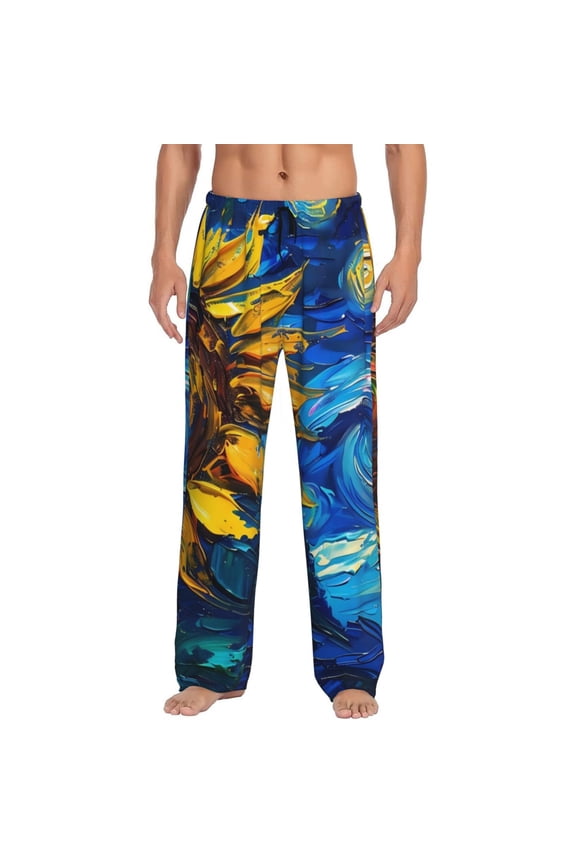Sunflower Starry Night Vibes Print Men's Sleep Pajama Pant Lounge Pants with Pockets-XX-Large