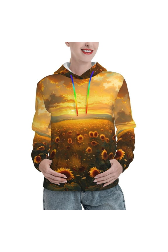 Sunflower Sunset Rainfall Print Womens Oversized Hoodies Sweatshirts Hooded Pullover Tops Sweaters Casual-Medium