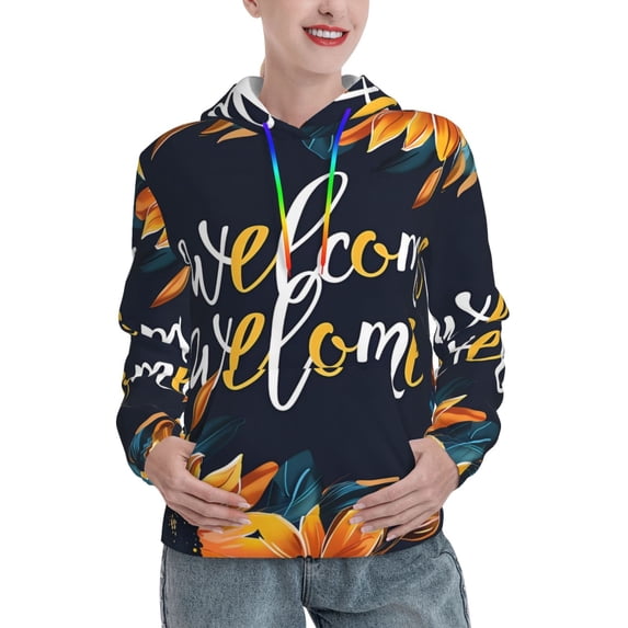 Kdxio Sunflower Welcome A Print Womens Oversized Hoodies Sweatshirts Hooded Pullover Tops Sweaters Casual-Medium
