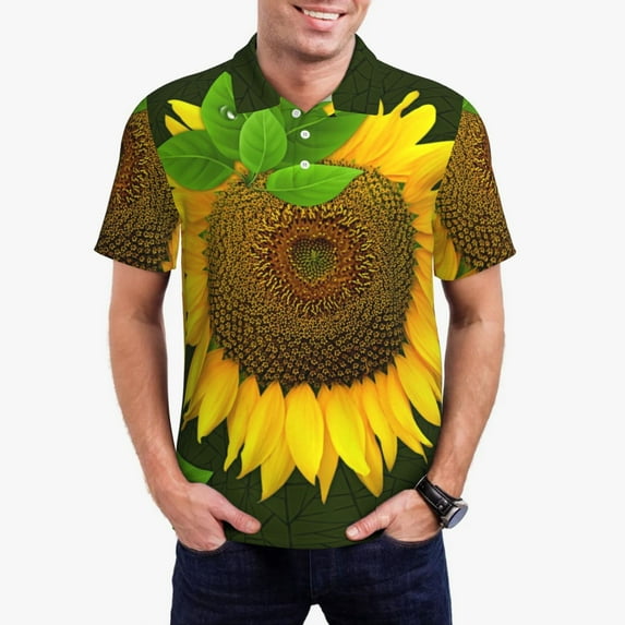 Kdxio Sunflower3 Print Men's Short Sleeve Polo Shirt,Midweight Men's Shirt
