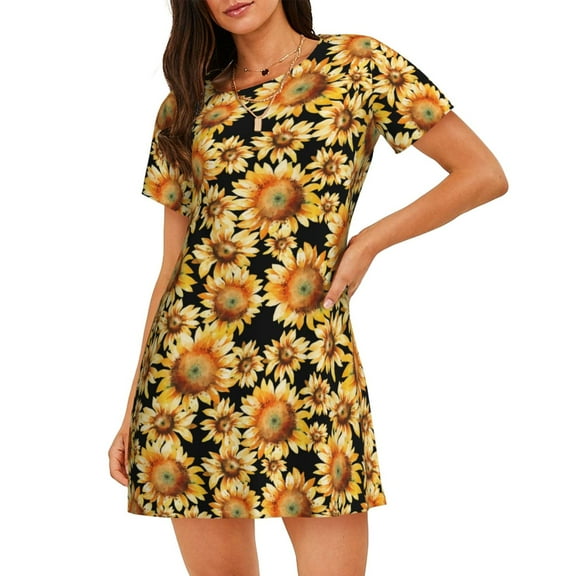Kdxio Sunflowers 1 Pattern Womens Short Sleeve Sleepshirt Scoopneck Cute Nightdress Ruffle Comfy Nightgown