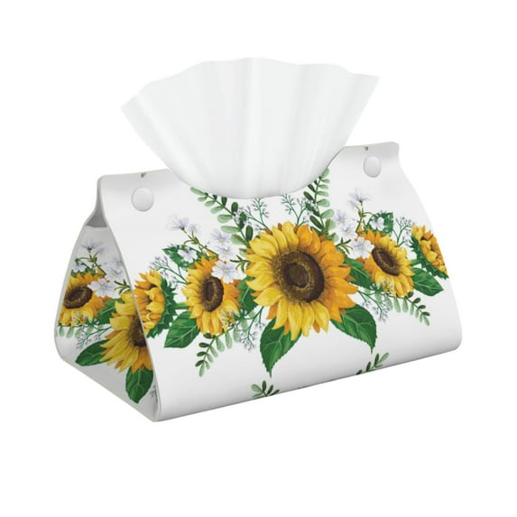 Kdxio Sunflowers (2) Print Tissue Box Cover,Modern PU Leather Rectangular Tissue Box Holder for Bathroom Living Room Bedroom Office Desk Car Home