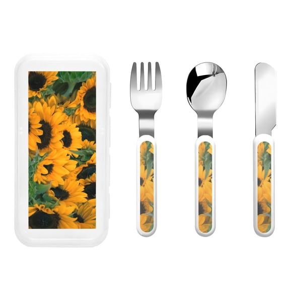 Kdxio Sunflowers 7 Toddler Utensils Set - Kids Silverware Set, Set Kids Utensils Set with Case for Preschooler Children