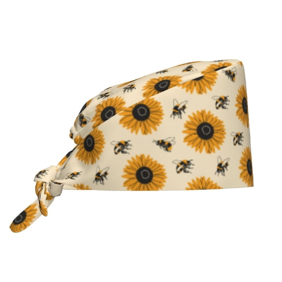 Kdxio Sunflowers And Bee Pattern Turban Hat for Women Men Comfortable Adjustable Cleaning Working Cap with Sweatband