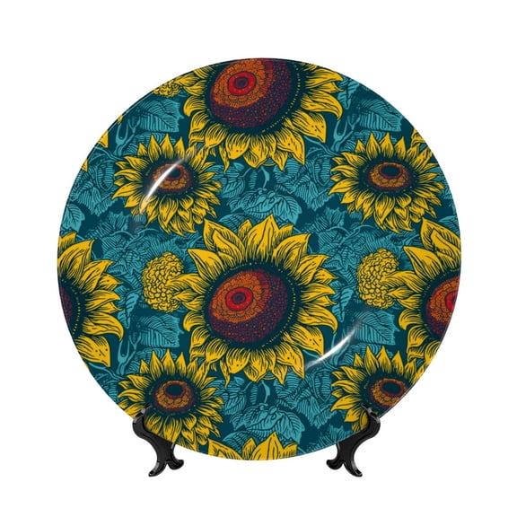 Kdxio Sunflowers Bone China Decorative Plate Ceramic Decorative Plate for Home Office Wall Stand Decorative Plates for Home Bedroom-10in