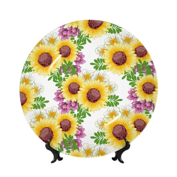 Kdxio Sunflowers Bone China Decorative Plate Ceramic Decorative Plate for Home Office Wall Stand Decorative Plates for Home Bedroom-10in