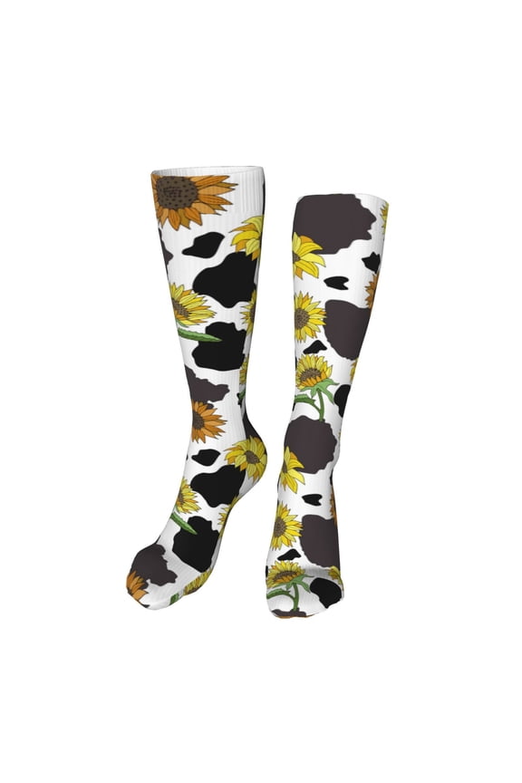 Sunflowers Country Funny Silky Novelty Funky Long Knee High Socks Soft 3D Print Cosplay Crazy Stockings for Men Women