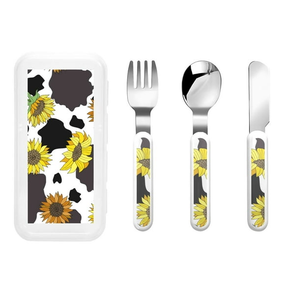Kdxio Sunflowers Country Toddler Utensils Set - Kids Silverware Set, Set Kids Utensils Set with Case for Preschooler Children
