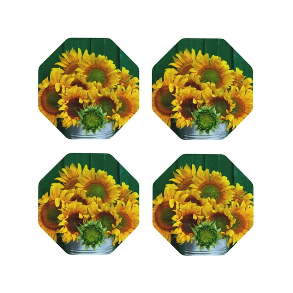 Kdxio Sunflowers In Bucket Funny Coasters,4 Pcs Leather Coasters,Housewarming Gifts,Protect Furniture From Water Marks Scratch And Damage