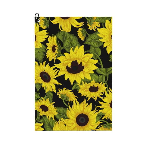 Kdxio Sunflowers In Vintage Pattern Golf Towel (24" X 16") with Carabiner Clip - The Convenient Golf Cleaning Towel