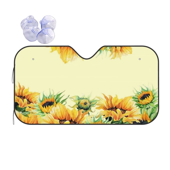 Kdxio Sunflowers On A Yellow Background Print Front Windshield Sun Shade,Folding Auto Sunshade for Car Truck SUV-Small