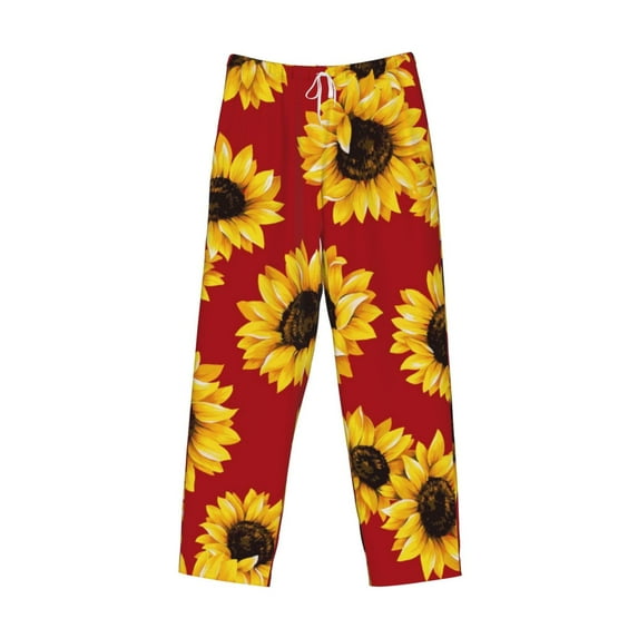 Kdxio Sunflowers On Red Print Men's Sleep Pajama Pant Lounge Pants with Pockets