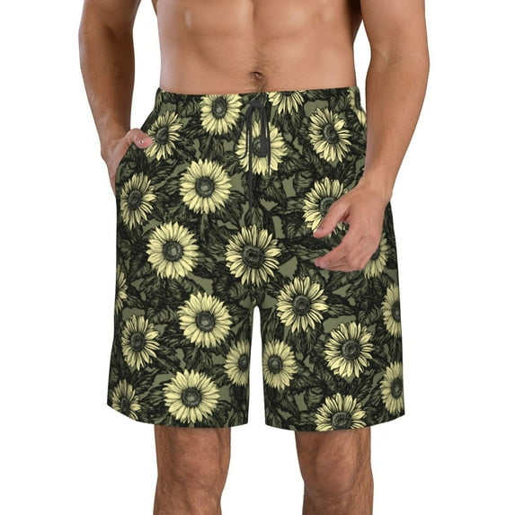 Kdxio Sunflowers Pattern Mens Casual Shorts - Drawstring Summer Beach Sports Shorts for Men