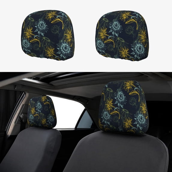 Kdxio Sunflowers Pattern Print 2 Piece Car Head Rest Covers Set Auto Front/Rear Seats Headrest Cover Universal Fit Most Cars,Sedan, SUV