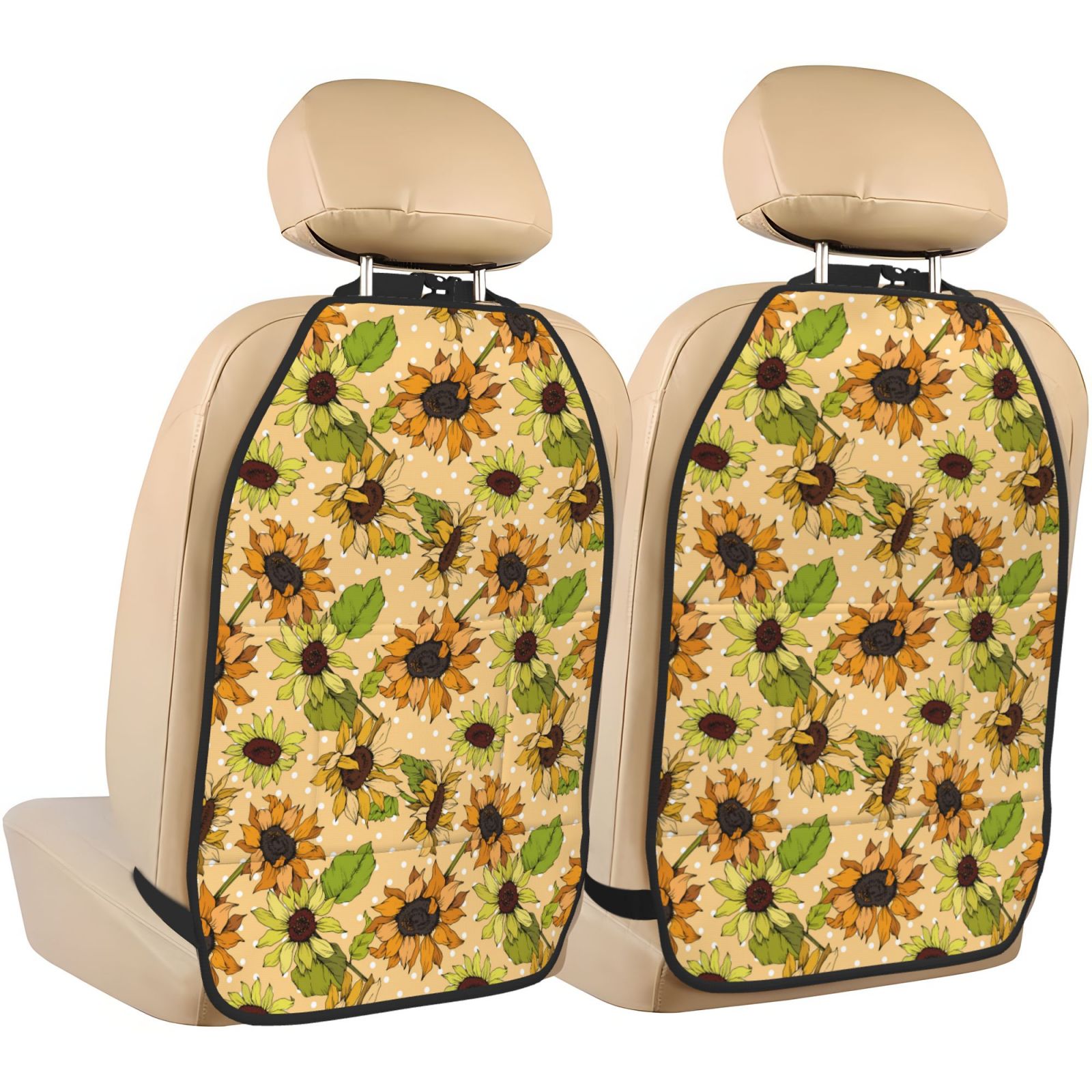 Kdxio Sunflowers Print 2 Pack Car Kick Mat Seat Cover Back Protector Mat with Pockets for Organizer Backseat Protector and Storage Anti Kick Pad for Vehicles