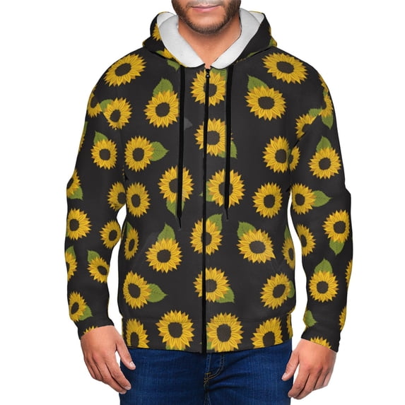 Kdxio Sunflowers Print Men Hoodies Casual Hoodies for Men with Zip Pockets Full Zip Long Sleeve Sweatshirt Sports Hooded Jacket-X-Large