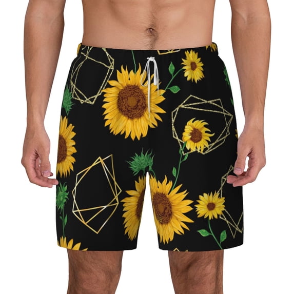 Kdxio Sunflowers Print Men'S Swim Trunks With Compression Liner 7 Inch Inseam Quick Dry Swim Shorts