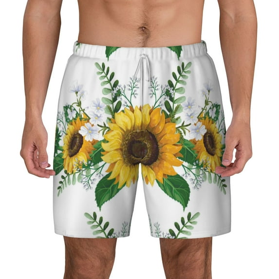 Kdxio Sunflowers Print Men'S Swim Trunks With Compression Liner 7 Inch Inseam Quick Dry Swim Shorts