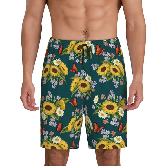 Kdxio Sunflowers Print Mens Sleep Shorts Bottoms Soft Comfy Pajama Wear Pants with Drawstring Pockets