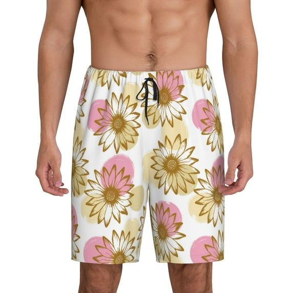 Kdxio Sunflowers Print Mens Sleep Shorts Bottoms Soft Comfy Pajama Wear Pants with Drawstring Pockets