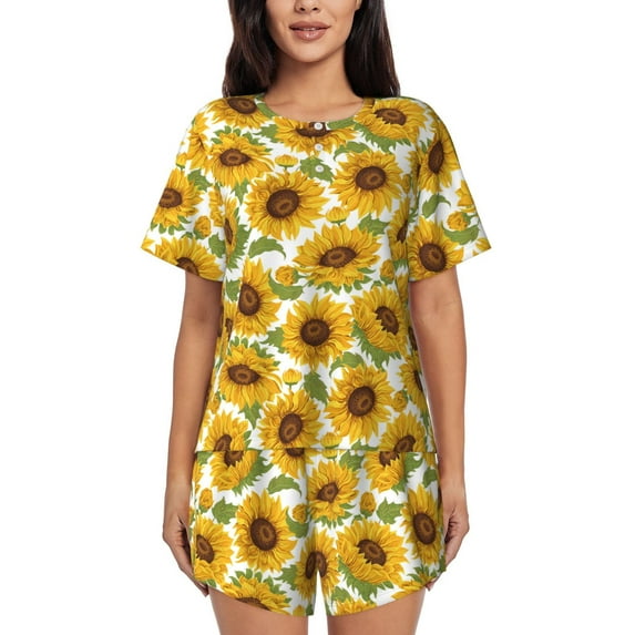 Kdxio Sunflowers Print Pajamas Sets for Women Short-Sleeved Pjs with Lounge Shorts Two Piece Sleepwear S-4XL
