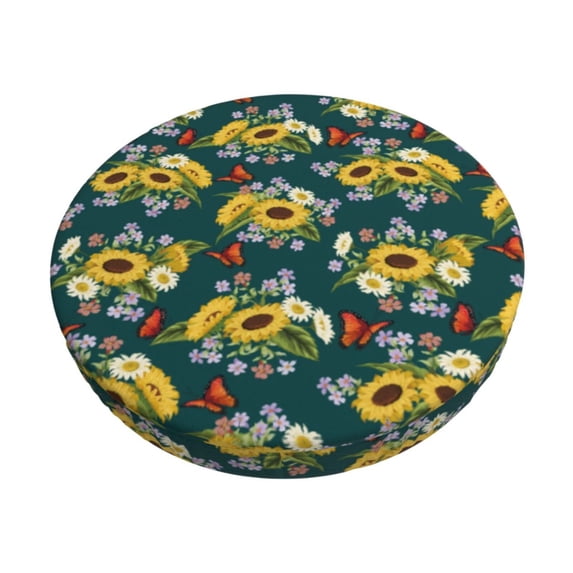 Kdxio Sunflowers Print Stool Covers Round,Stretch Round Bar Stool Covers Washable Bar Stool Cushion Slipcover for 12-15 Inch Chair