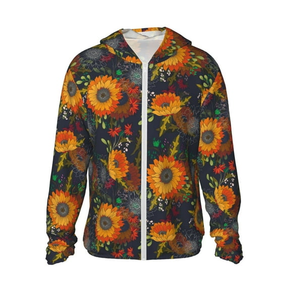 Kdxio Sunflowers Print Women Men Sun Protection UPF 50+ Jackets Zip Up Long Sleeve Hoodie Hiking Lightweight with Pockets