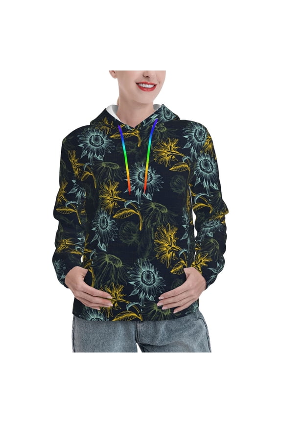 Sunflowers Print Womens Oversized Hoodies Sweatshirts Hooded Pullover Tops Sweaters Casual-Large