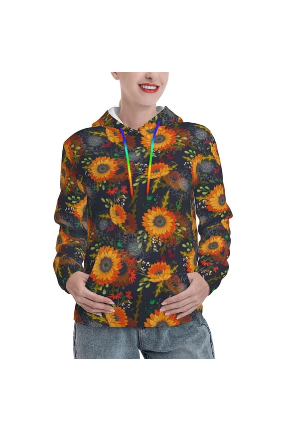 Sunflowers Print Womens Oversized Hoodies Sweatshirts Hooded Pullover Tops Sweaters Casual-Large