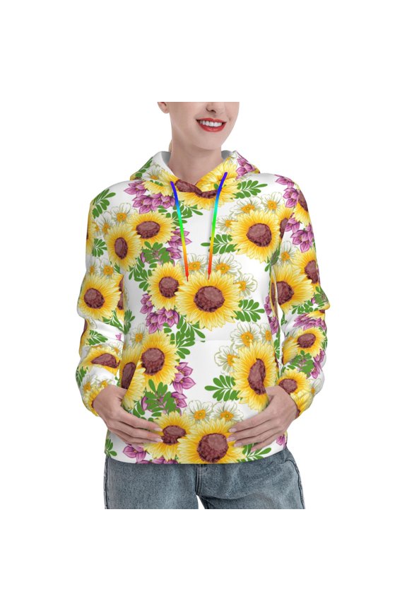Sunflowers Print Womens Oversized Hoodies Sweatshirts Hooded Pullover Tops Sweaters Casual-Large