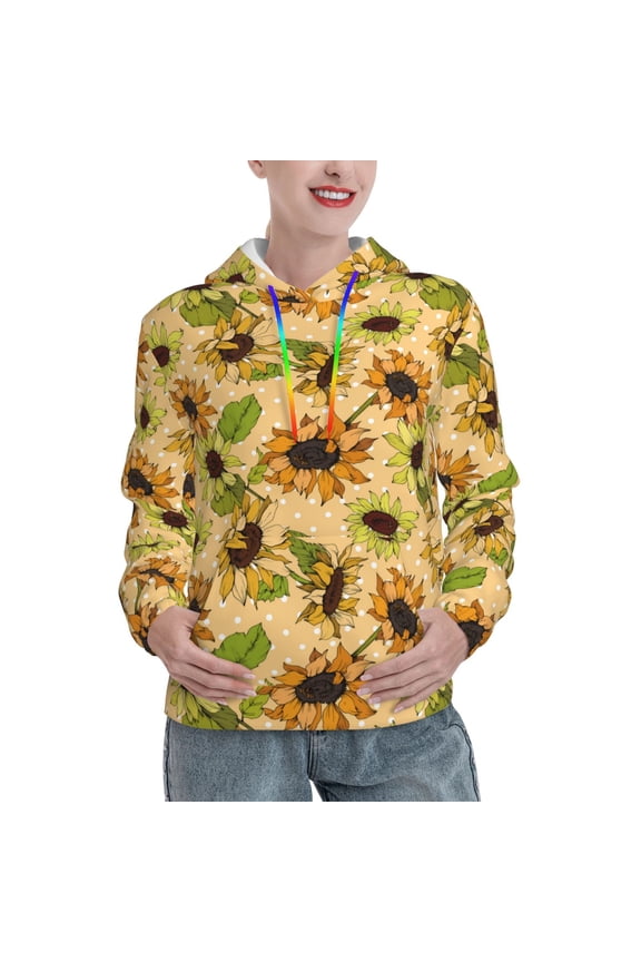 Sunflowers Print Womens Oversized Hoodies Sweatshirts Hooded Pullover Tops Sweaters Casual-Medium