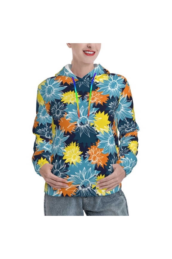 Sunflowers Print Womens Oversized Hoodies Sweatshirts Hooded Pullover Tops Sweaters Casual-Medium