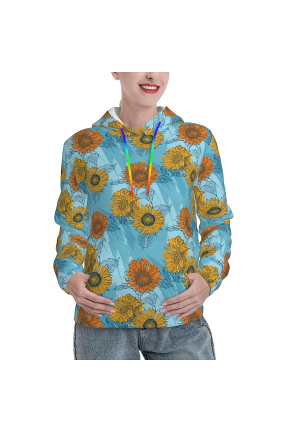 Sunflowers Print Womens Oversized Hoodies Sweatshirts Hooded Pullover Tops Sweaters Casual-Medium