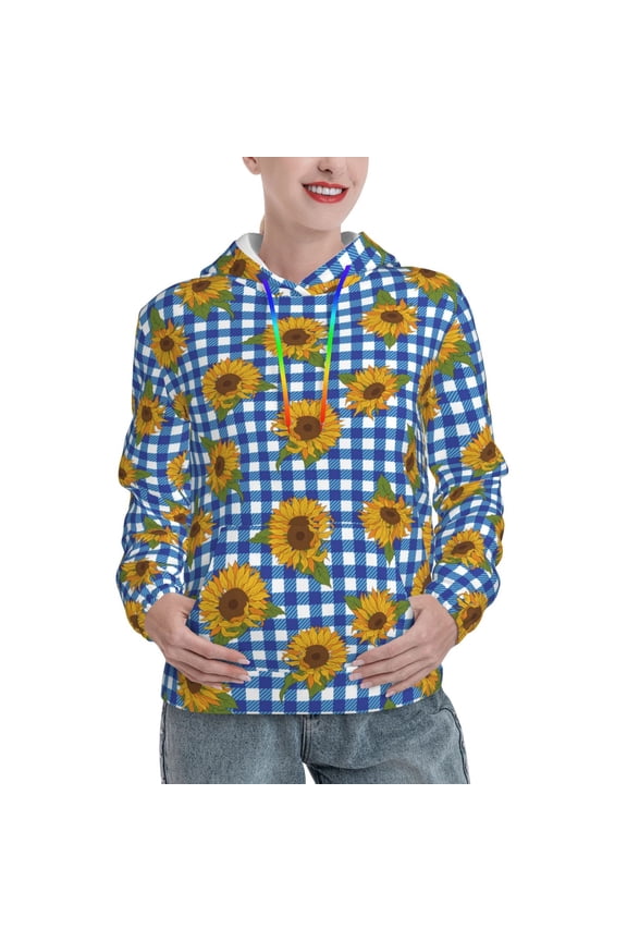 Sunflowers Print Womens Oversized Hoodies Sweatshirts Hooded Pullover Tops Sweaters Casual-Medium