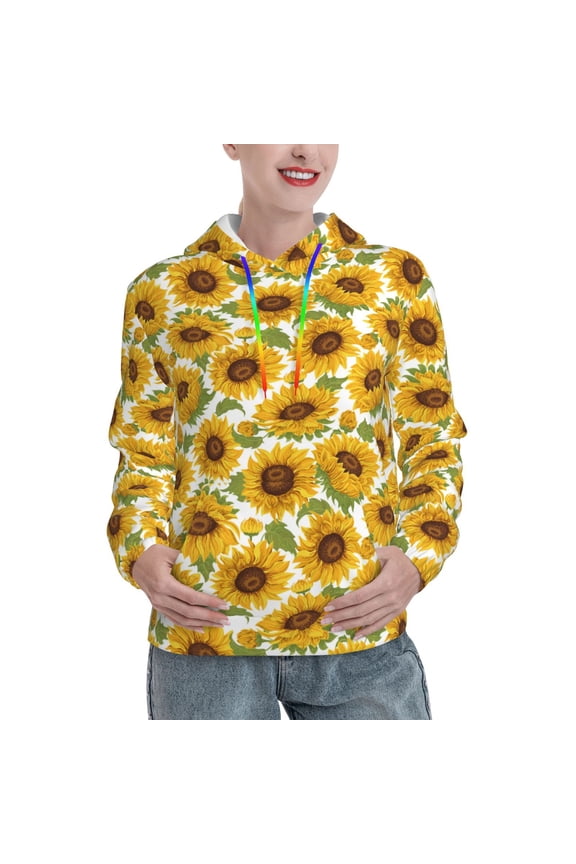 Sunflowers Print Womens Oversized Hoodies Sweatshirts Hooded Pullover Tops Sweaters Casual-Small