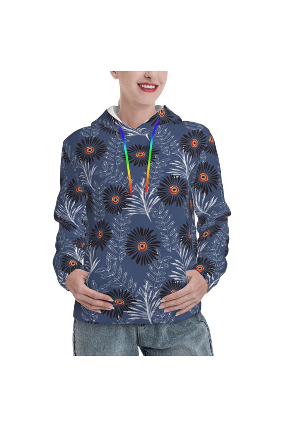 Sunflowers Print Womens Oversized Hoodies Sweatshirts Hooded Pullover Tops Sweaters Casual-Small