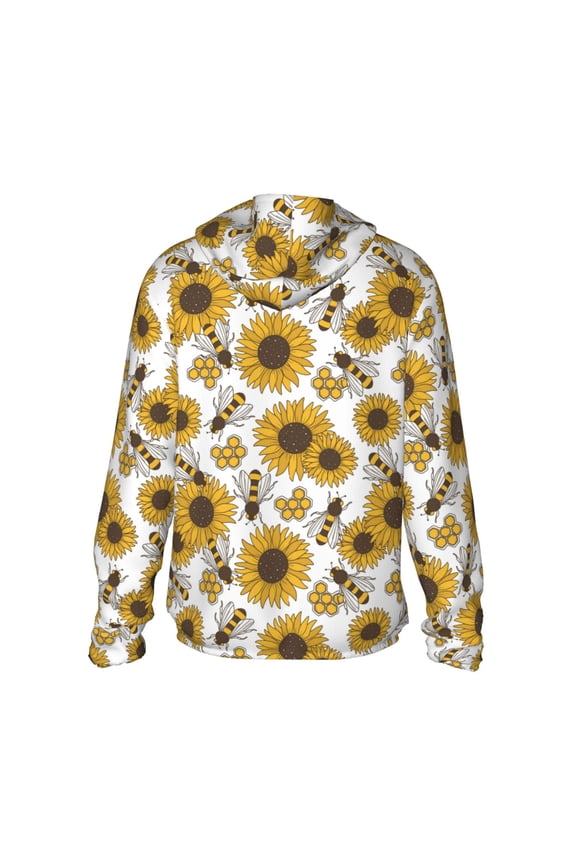 Sunflowers and Bees Print Women Men Sun Protection UPF 50+ Jackets Zip Up Long Sleeve Hoodie Hiking Lightweight with Pockets