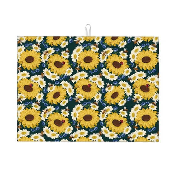 Kdxio Sunflowers for Dish Drying Mat,24*18 inch Absorbent Dish Drainer Kitchen Counter,Large Size Dish Drying Pad for Countertops,Draining Racks